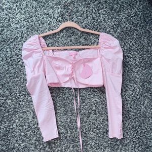 DOLLSKILL baby pink puff sleeve croptop